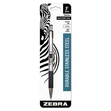 Zebra® F-301 Ballpoint Pen, Retractable, Medium 1 Mm, Black Ink, Stainless Steel-black Barrel freeshipping - TVN Wholesale
